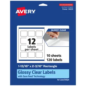 Avery Glossy Clear Rectangle Labels with Sure Feed, 1-13/16" x 2-3/16"