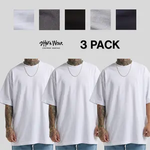 Shaka Wear Men's 3-Pack Max Heavyweight Short Sleeve Crewneck T-Shirts - Thick Yarn Cotton Apparel, Casual Layer, Hip Hop Basic