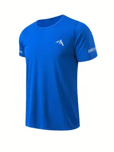 Summer Men's Casual Sport T-Shirt, Peak Print Reflective Sleeves, Breathable Moisture-Wicking, Ideal for Gym, Running, Basketball, Daily Wear