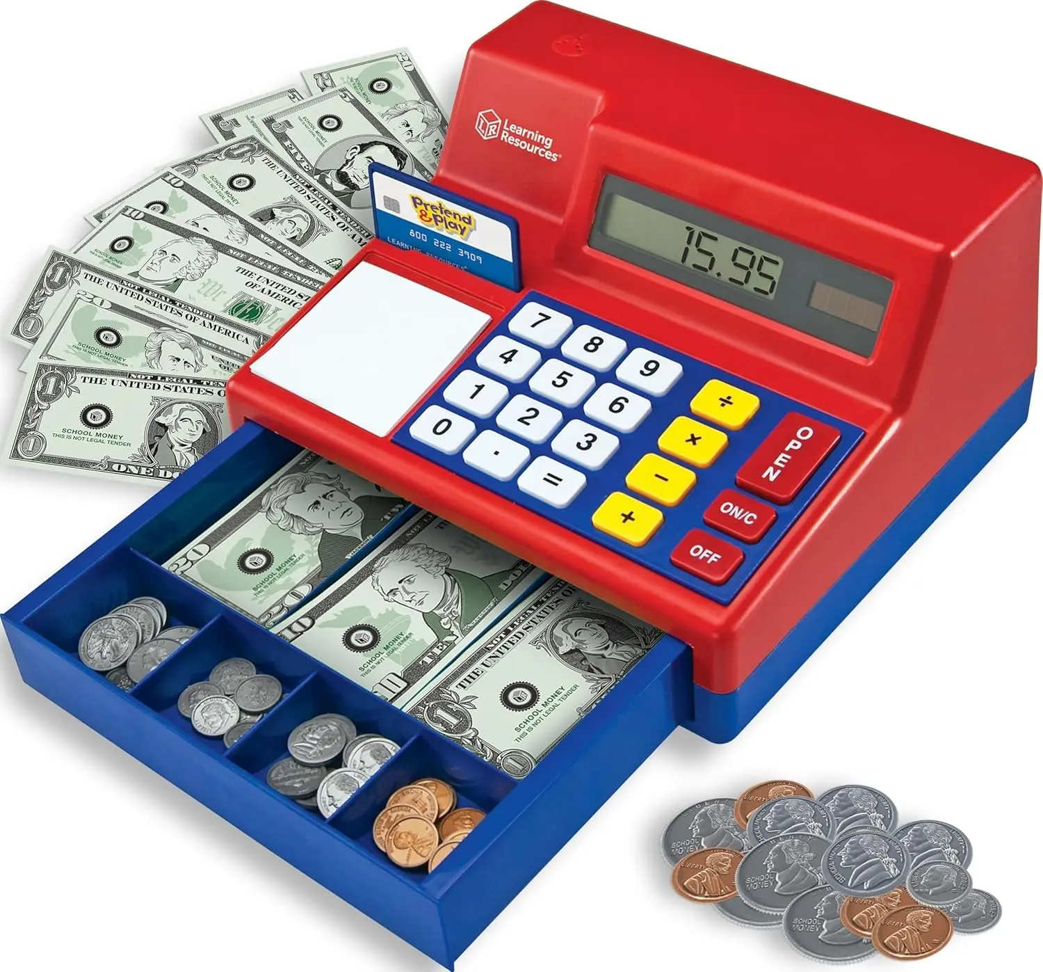 Calculator Cash Register - 103 Pcs Toy Cash Register, Store Set with Microphone, Credit Card and Banking for Kids, Toddler Math Learning Toys, Preschool Gifts for 3, 4, 5, 6, 7, 8+ Years Old Boy Girl