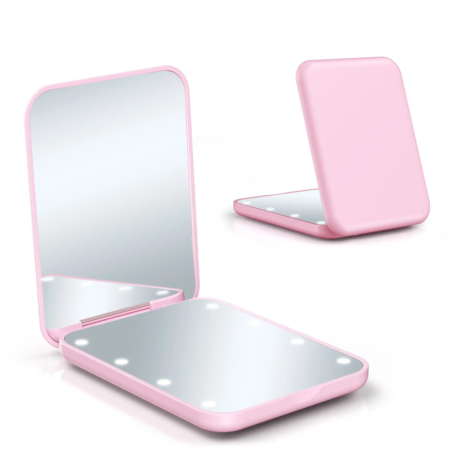 LED Light Compact Mirror for Women - 1X/2X Magnification, Mini Size, Fiberglass Portable Travel/Purse Pocket Mirror, White Beauty Essential with Batteries, Led Lights, Fiberglass Body