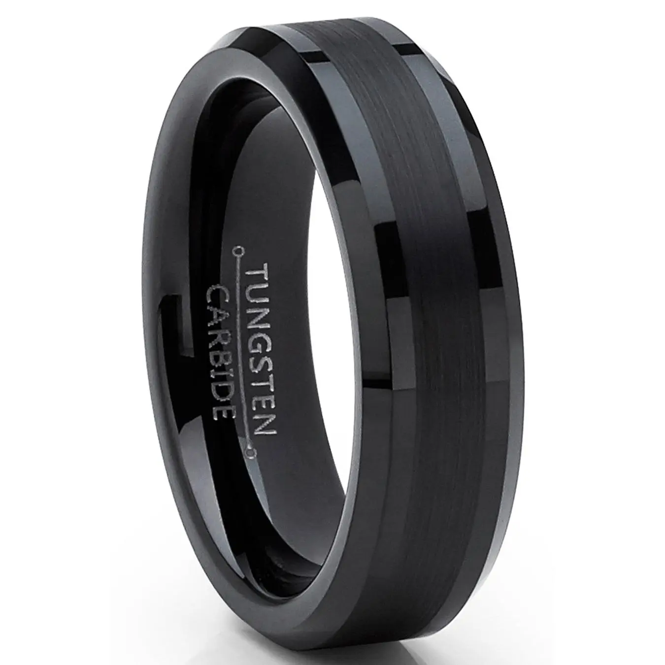 Mens Wedding Bands, Tungsten Carbide Black Brushed Engagement Ring, 6mm Comfort Fit Artificial Gemstone Jewelry Accessory