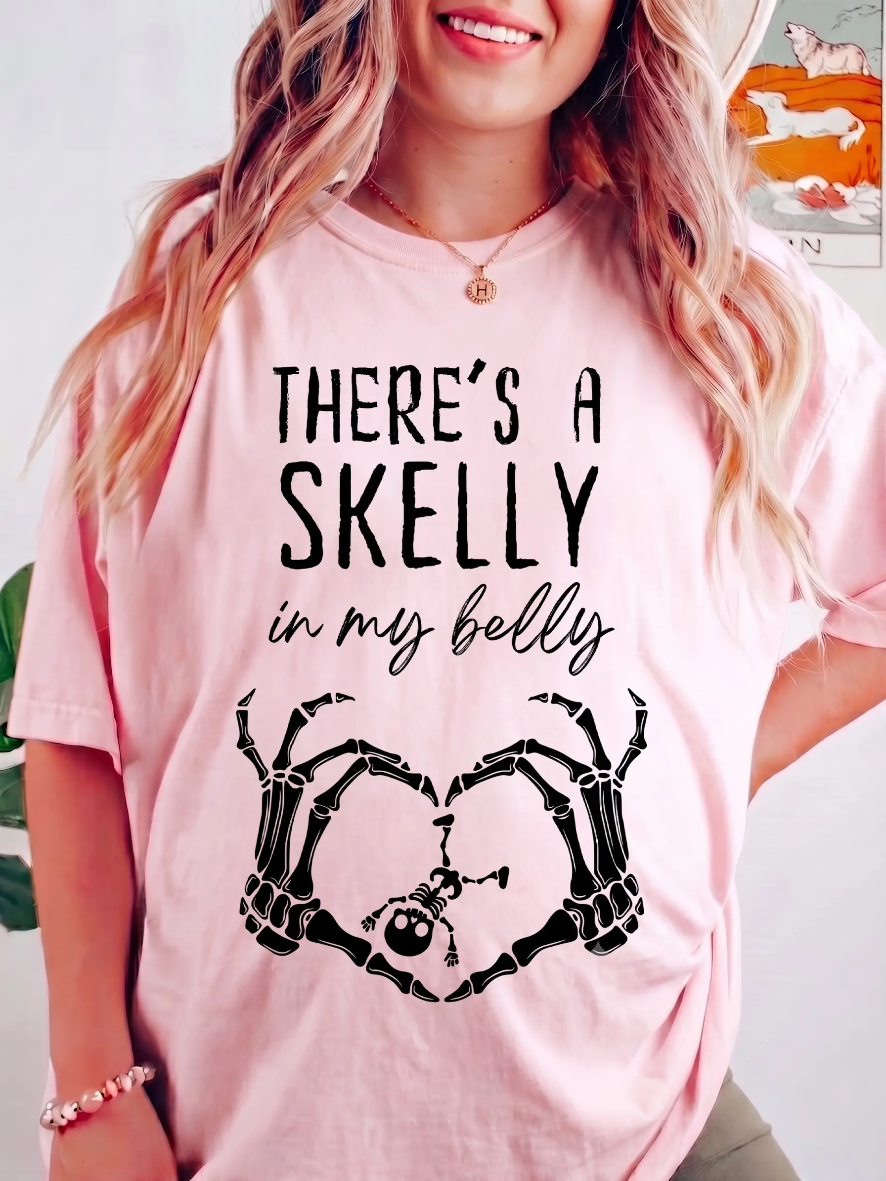 Skelly In My Belly Maternity Sweatshirt for Expecting Mothers, Casual Fit Graphic Apparel, Humorous Cotton Blend Top with Ribbed Cuffs for Halloween Pregnancy Announcement, Fleece, Garment, Breathable, Matching