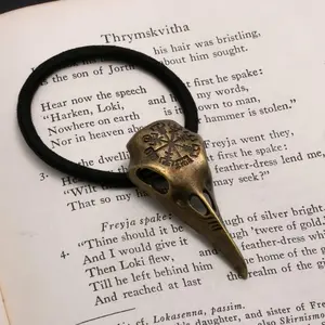 Viking Norse Hair Tie Raven Skull Vegvisir