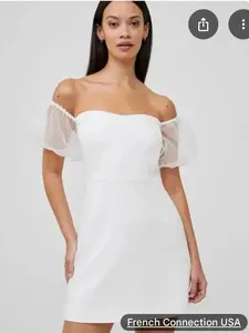 French Connection Whisper Puff Sleeve Dress Women's 4 Summer White Back Zip S/S