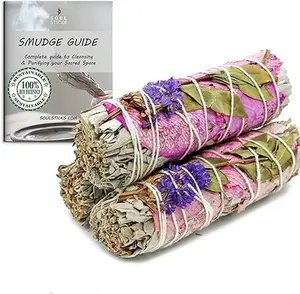 Meadow Floral Sage Smudge Sticks with Smudge Guide, 3-Pack