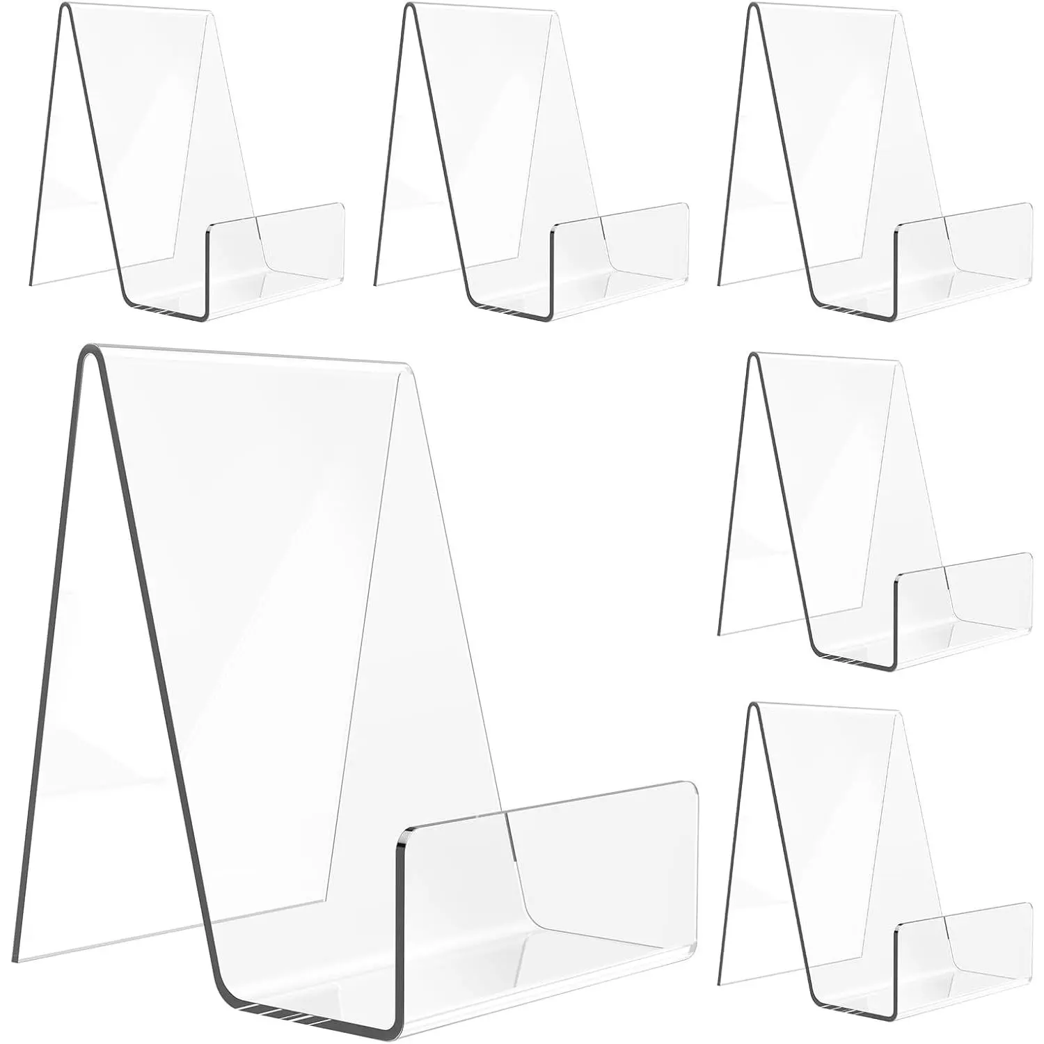 6 Pack  Book Stand, Clear Easel Stand for Display, Book Display Holder, Display Stand for Album, CD, Magazine, Postcard, Picture, Plate, Artworks, Phone, Tablet