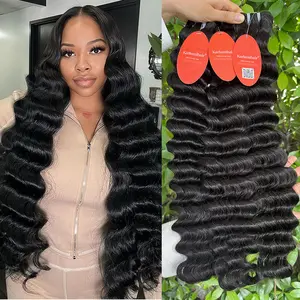 Karlami Loose Deep Wave 3/4  Bundles Human Hair Body Wave 12A Unprocessed Brazilian Virgin Hair Straight Bundles Human Hair Deep Wave Burmese Curly Bundles  with 5x5 Closure Human Hair Bundles for Women Natural Black Tangle Free