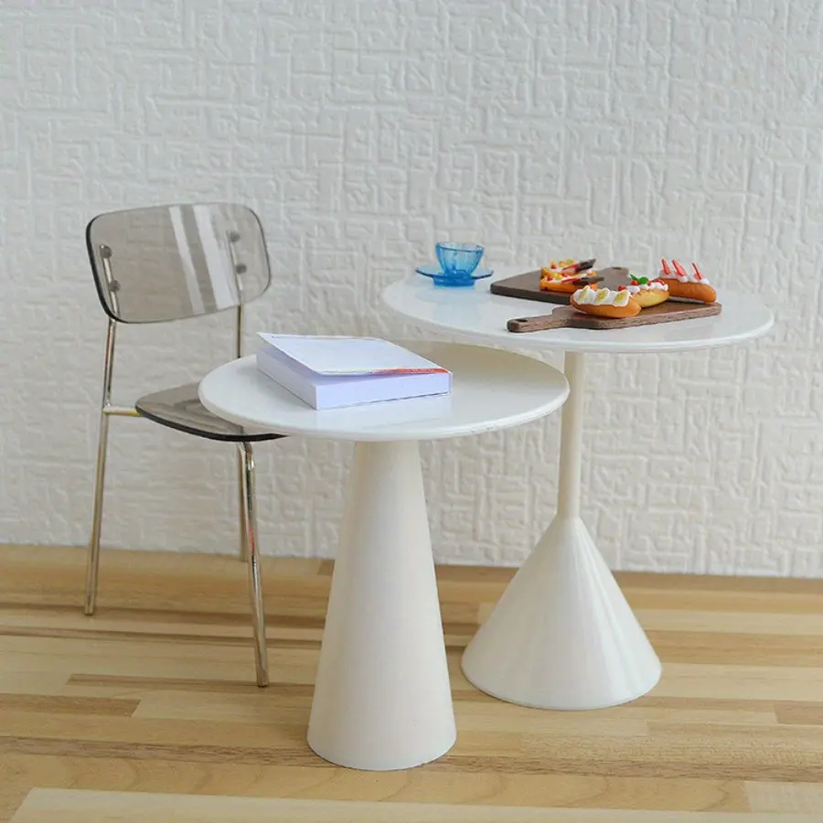 1:6 Scale Dollhouse Miniature Round Table Set High Low Double Coffee Tables Durable Easy Clean Ideal for Collectors Gift Compatible Modern Vintage Scene Decor Christmas Easter New Year