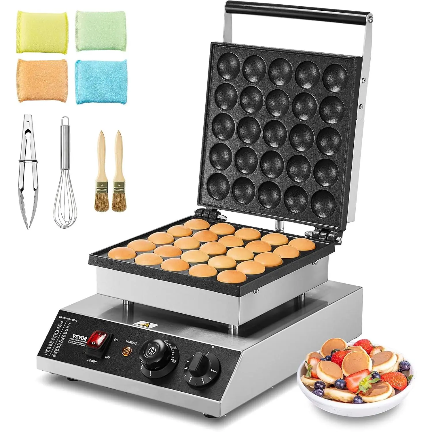 Spring New Arrivals 1700W Commercial Electric Mini Dutch Pancake Maker - 25PCS 43mm Diameter Dorayaki Baker, Non-Stick Stainless Steel Kitchen Appliance, Temp & Time Control, Easy to Clean for Restaurant, Cafes, DIY Enthusiasts