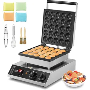 TikTokShopBlackFridayVEVOR Mini Dutch Pancake Maker, 25PCS 43mm Diameter Dorayaki Baker Machine, 1700W Commercial Electric Poffertjes Grill, Non-stick Stainless Steel, Temp & Time Control, for Home Kitchen Restaurant
