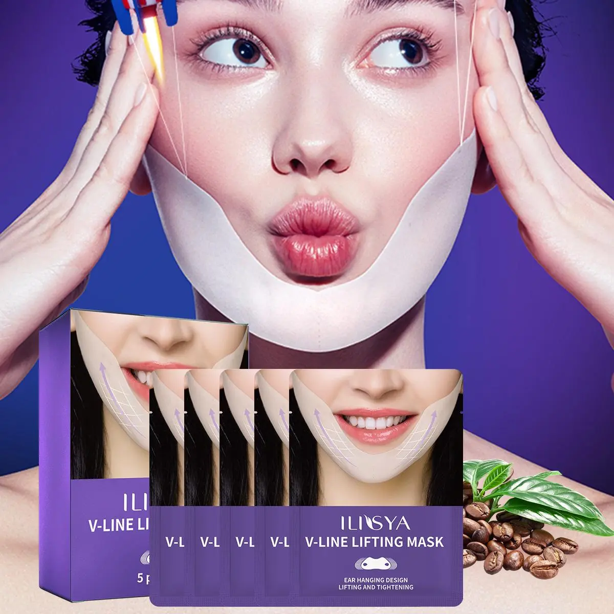 ILISYA 1 box of facial lifting tape, V-face mask, face-slimming mask, reduces double chin, lifting and firming mask patch, gel mask, Skin Care, beauty products, holiday gift, Halloween gift, Christmas gift
