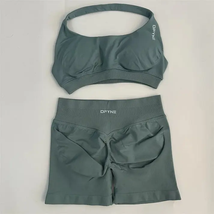 Women's DFYNE Impact Support 2-Piece Bra & Short Set - High-Performance Plain Blue Activewear, Indoor/Outdoor Fit - Ideal for Gym Workouts, All Seasons Sportswear
