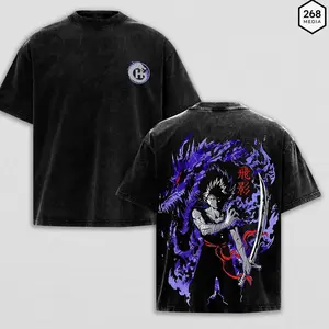 Hiei YuYu Hakusho Double Sided Vintage Washed T-Shirt Hoodie Sweatshirt - Heavyweight Boxy Fit Streetwear - 90s Retro Anime Grunge Aesthetic Apparel SCI