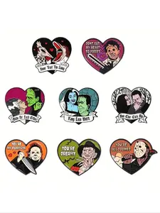 8 Piece Halloween Punk Enamel Pins Set Horror Theme Character Heart Brooches Fashion Lapel Badges for Men Women Daily Wear Gift Fashion Accessory