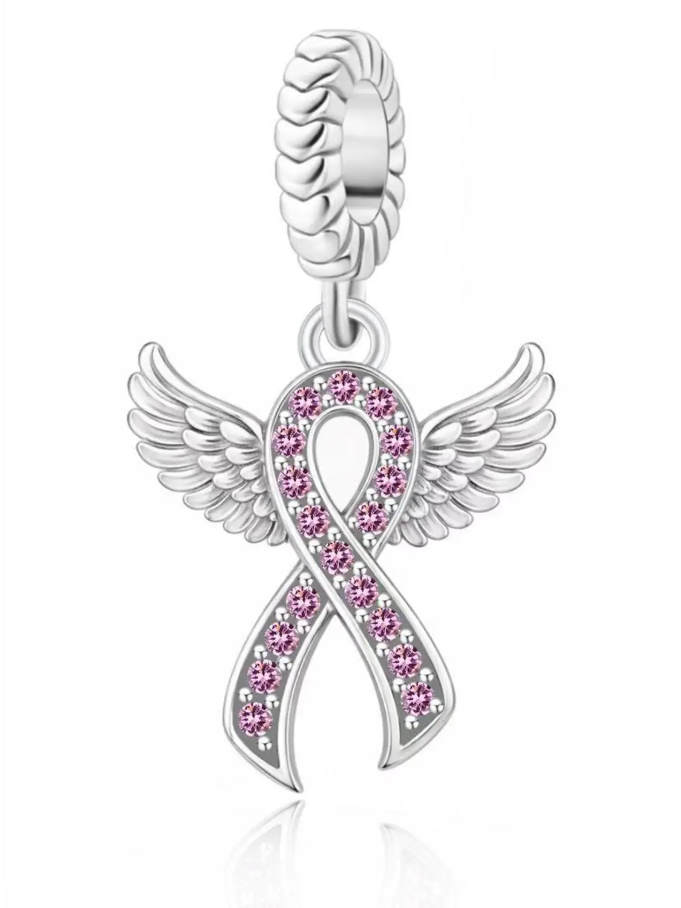 Copper Plated Silver Ribbon Pendant, Breast Cancer Awareness Zircon Embedded, Elegant All-Season Charm, Exquisite Trendy Pendant, Perfect Gift for Girlfriend or Mom, Gift Jewelry, All Seasons Jewelry