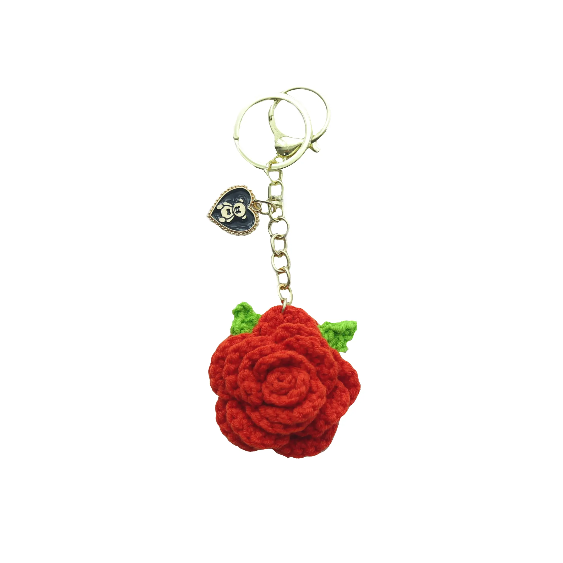 Crochet Rose cute heart  bear  Keychain, Trendy Cute Keychain, 1 Count/2 Counts Handmade Crochet Flower Keychain, Party Gift for Women & Girls, Wedding Party Gift, Graduation Gift（Orange）