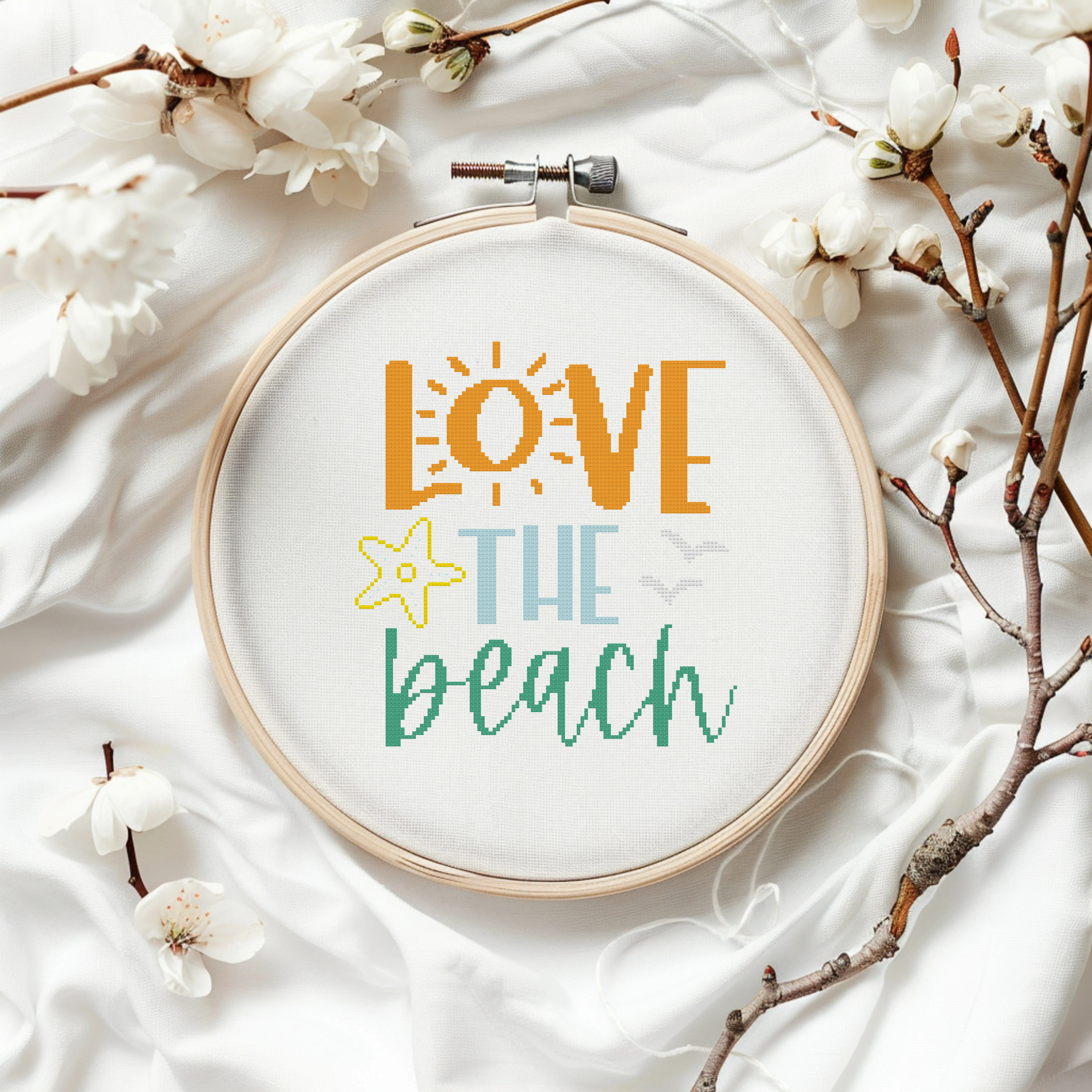 Love the Beach Ocean Art Counted Cross Stitch Pattern KIT
