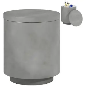 2.6 Gal Outdoor Side Table Gray 3 In 1 Concrete Cooler Bar Table with 2.6 Gal Ice Bucket for Patio or Pool Party