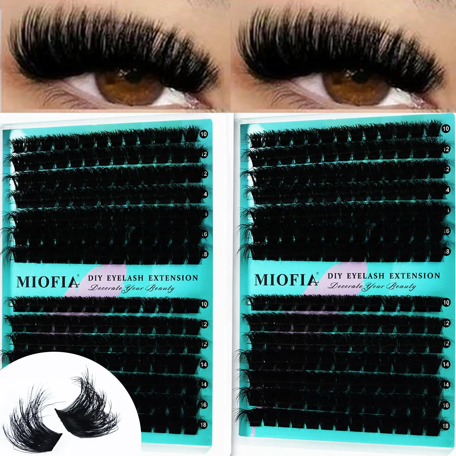 MIOFIA 5D Voluminous Thick Cluster Lashes 30D-150D 10-18mm Mixed Length Full Natural DIY Reusable Eyelash Extensions 2026 New