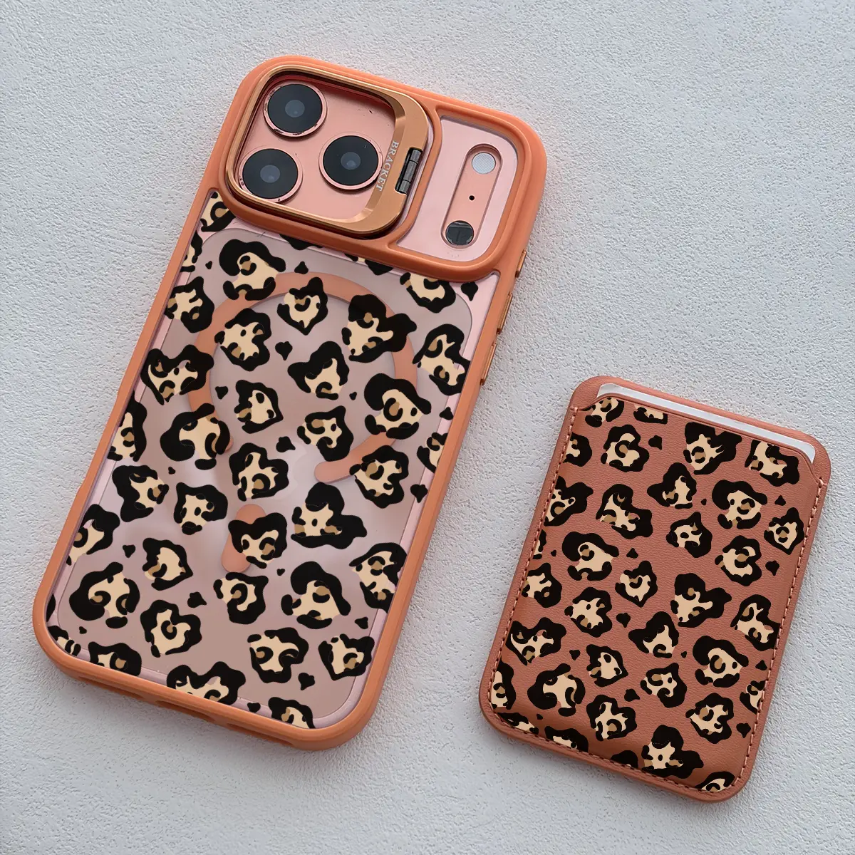 Leopard Print Shockproof MagSafe Case For iPhone 17 Pro Max 16 14 13 12 Camera Lens Protection Cover with Stand Lens Bracket Magnetic & Mag safe Wallet Stand