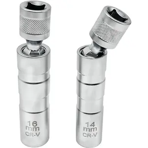14mm&16mm Magnetic Swivel Spark Plug Socket, Thin Wall Magnetic Rotating 3/8" Drive 12 Point Standard Spark Plug Socket Removal Tool 360-degree Rotation for Maximum Flexibility