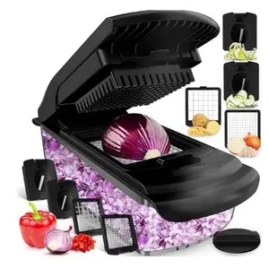 Vegetable Chopper with Container, Multifunctional Vegetable Cutter, Durable Vegetable Slicer, Food Cutter Slicer Grater, Vegetable Slicer Dicer, Kitchen Gadgets for Salad, Tomato, Carrot, Utensils, Veggie Chopper