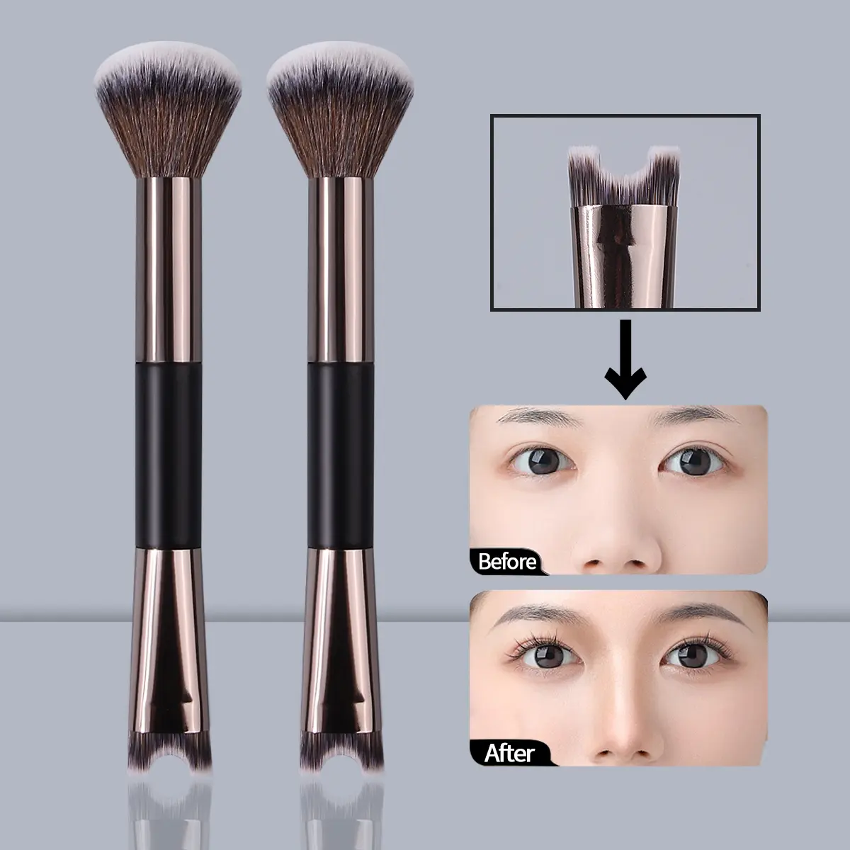 1/2PCS soft double-headed makeup brush, makeup blending brush, blush brush, loose powder brush, Beauty Duo Brush, multi-functional beauty tool, Multifunctional Makeup Brushes
