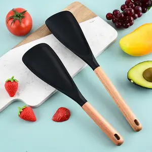 Silicone Cooking Spoon for Nonstick Cookware Heat Resistant Kitchen Spatula with Wooden Handle for Baking and Stirring Ideal for Everyday Cooking