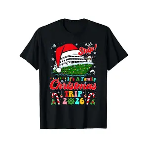 Groovy Aw Ship It's A Christmas Cruise Trip 2026 T-Shirt - Loose-Fit Cruise-Themed Xmas Shirt with Nautical Slogan, 2026 Trip Dates, Casual Round Neck Top for Family Matching Outfits & Cruise Party Apparel