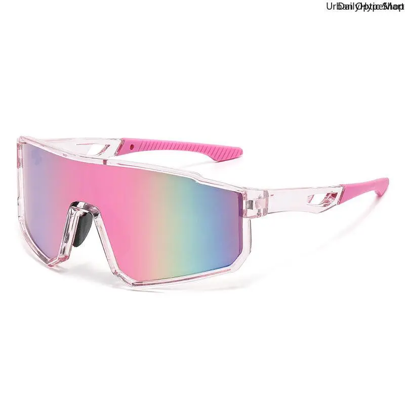 One Piece Cycling Sunglasses UV400 Windproof Colorful Glasses for MTB & Bike with Pink Frame and Gradient Lenses