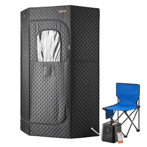 VEVOR Upgraded Portable Sauna for Home, 1-Person Full Body Home Spa Tent with Steamer, Foldable Chair, Remote & Essential Oil Box, Heavy-Duty Stainless Steel Pentagon Sauna Box (Black)