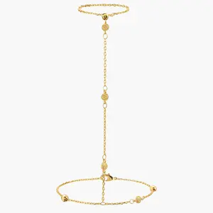 en route Golden Hojas Hand Chain Bracelet, Boho Coin-Inspired Piece with Dainty Beads, Chic Summer Accessory Perfect for Layering or Festival Looks