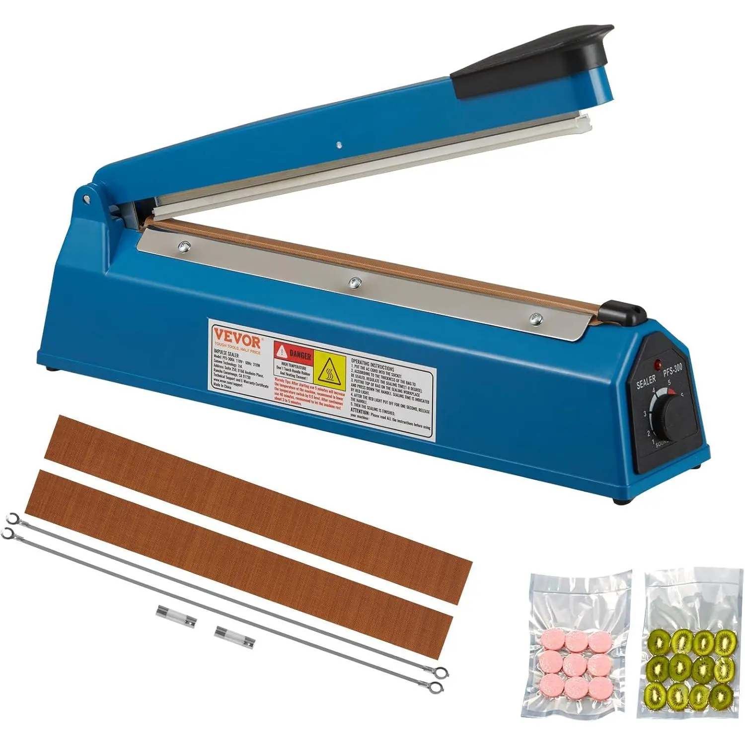 VEVOR Impulse Sealer12inch,Manual Heat Seal Machine with Adjustable Heating Mode,ABS Shrink Wrap Bag Sealers for Plastic Mylar PE PP Bags,Portable Poly Bag Sealing Machine with Extra Replace Kit, Blue