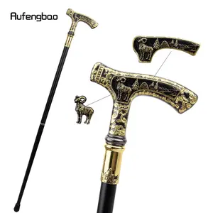 Golden Black Luxury Goat Handle Walking Cane Fashion Decorative Walking Stick Gentleman Elegant Cosplay Cane Knob Crosier 90cm