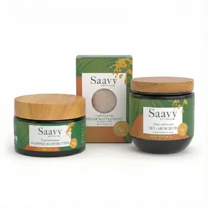 Saavy Naturals Tropical Coconut Glow Body Care Bundle – Sugar Scrub + Whipped Body Butter 4oz + Soap for Dry Sensitive Skin