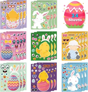OHOME Easter Basket Stuffers for Kids - DIY Happy Egg Bunny Sticker Crafts Stickers for Toddlers,Kids Easter Gifts Decor Treats Games Toys Activities Party Favor Supplies(24 Sheets)