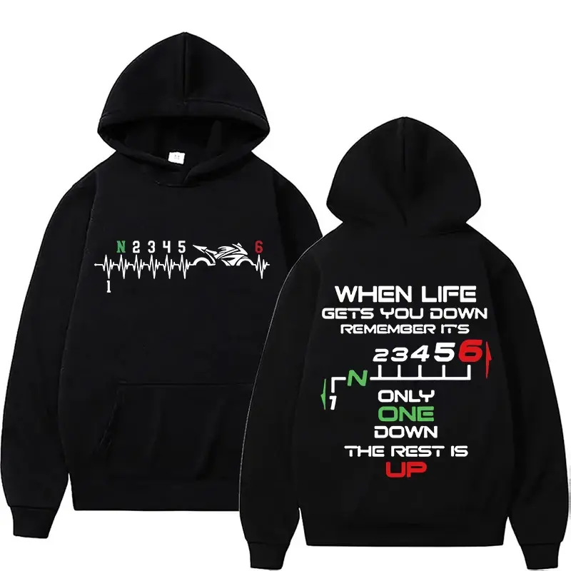 New 1N23456 Motorcycle Gear Biker Heartbeat T-Shirt Hoodies For Women Men Autumn And Winter Casual Sports Ladies Hoodie Tops - Double Sided