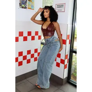 Hayden Washed Denim Cut Out With Belt Jeans