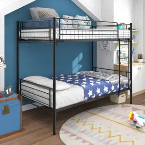 Twin Over Twin Bunk Bed with Ladder and Full-Length Guardrail, Heavy Duty Metal Bunk Bed Frame for Kids, Teens, Adults, No Box Spring Needed, Noise Free