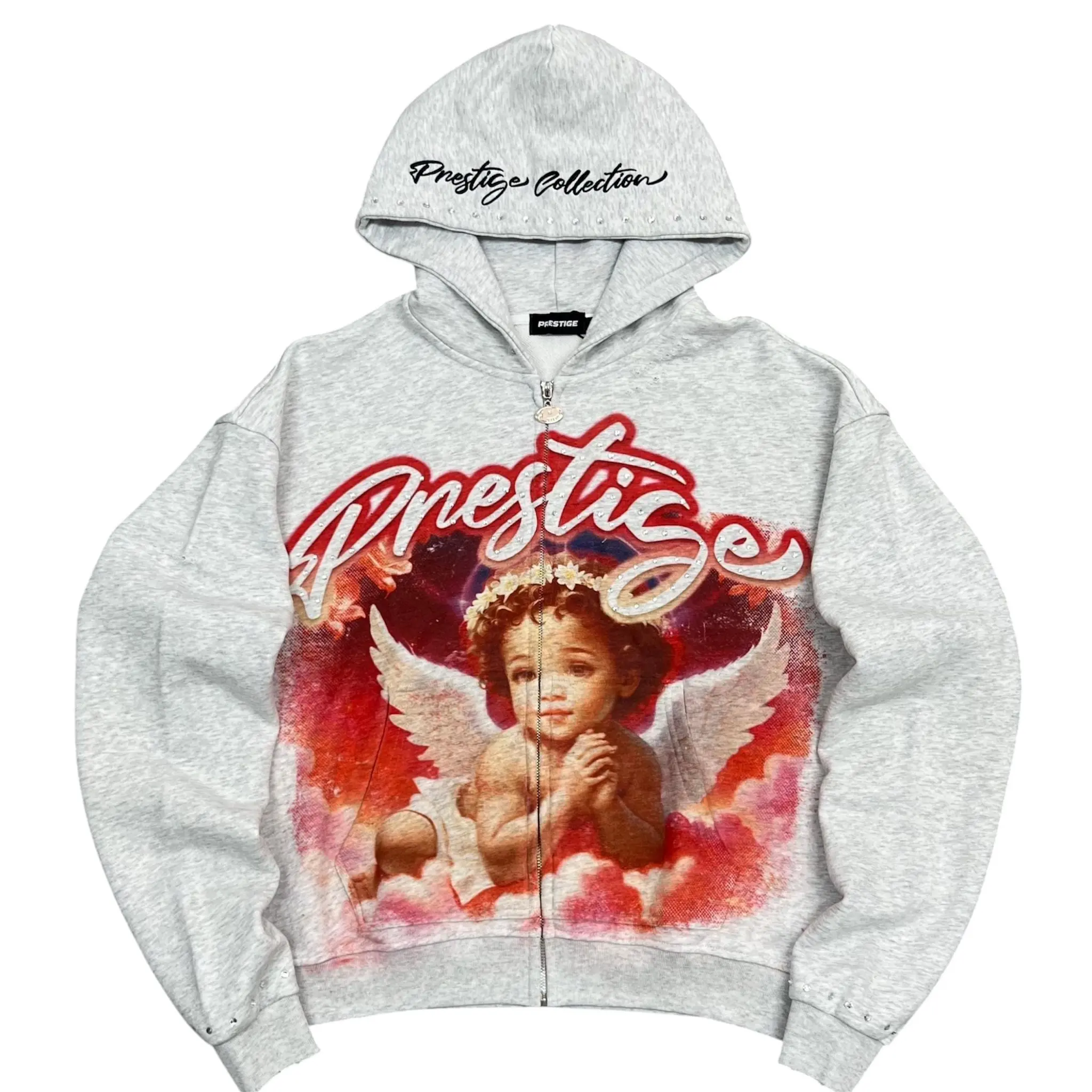 Heather Grey Prestige Angel Hoodie Red