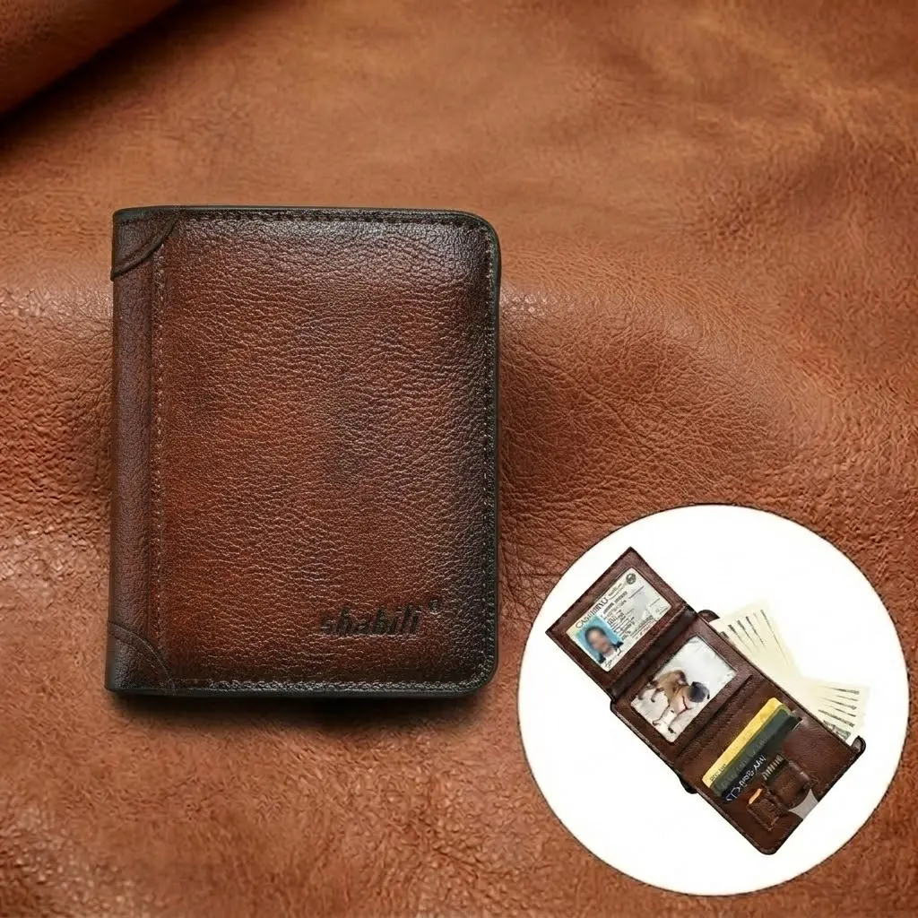 Men's Vintage Leather Tri-Fold Wallet, Soft Leather Vertical Wallet with Multiple Card Slots, High Capacity Wallet for Cash & Cards