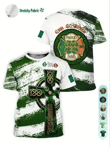 St Patrick's Day Unisex Celtic Cross Irish Traditional T-Shirt, & Full Body Knots Clover Print, Ireland Flag Colors