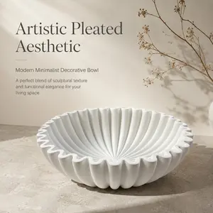 Modern Minimalist Pleated Decorative Bowl, Artistic Shell-Shaped Storage Dish, Wabi-Sabi Living Room Table Decor