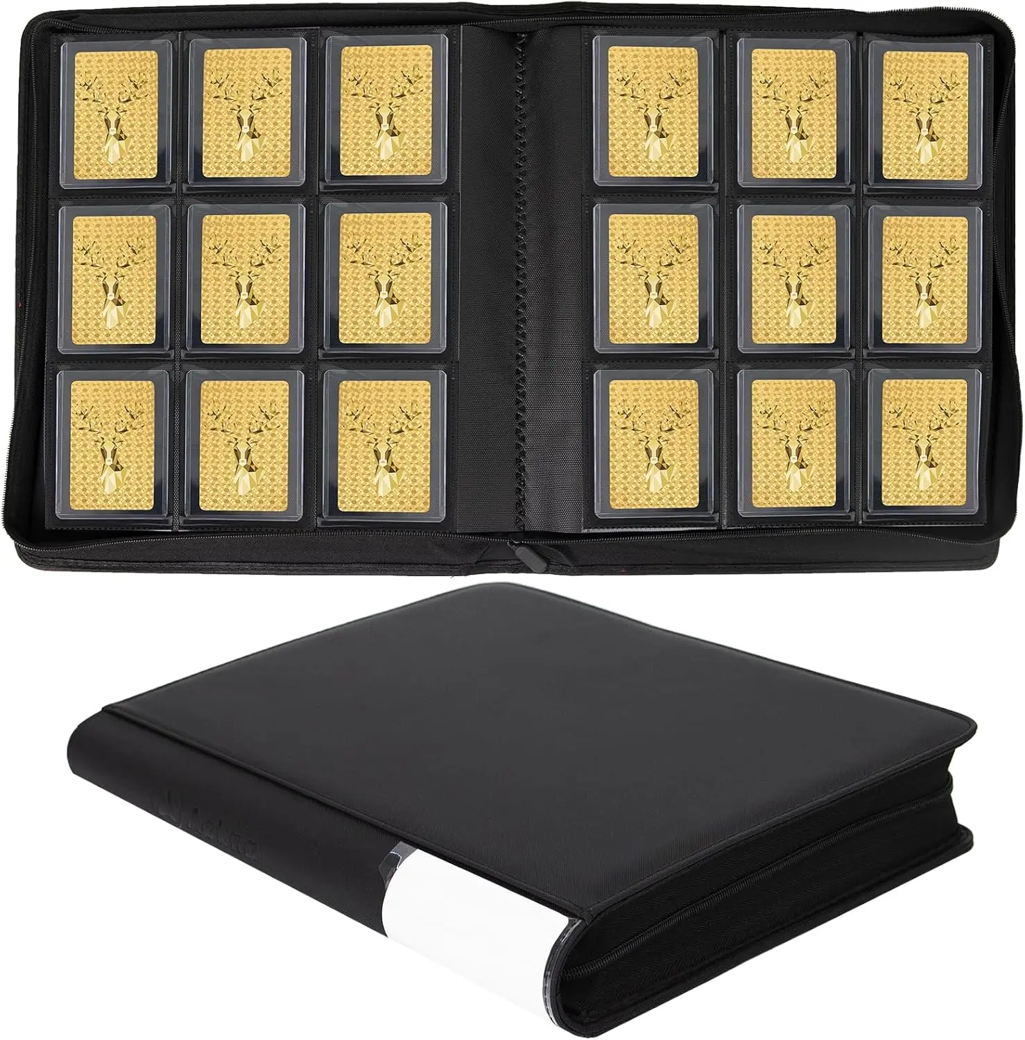 Toploader Binder, Holds 360 Toploaders, Top Loader Binder with 9 Pockets for 3" x 4" Rigid Cards, Double-Sided Pockets Card Binder Top Loader for Trading Cards or Sports Cards (black)