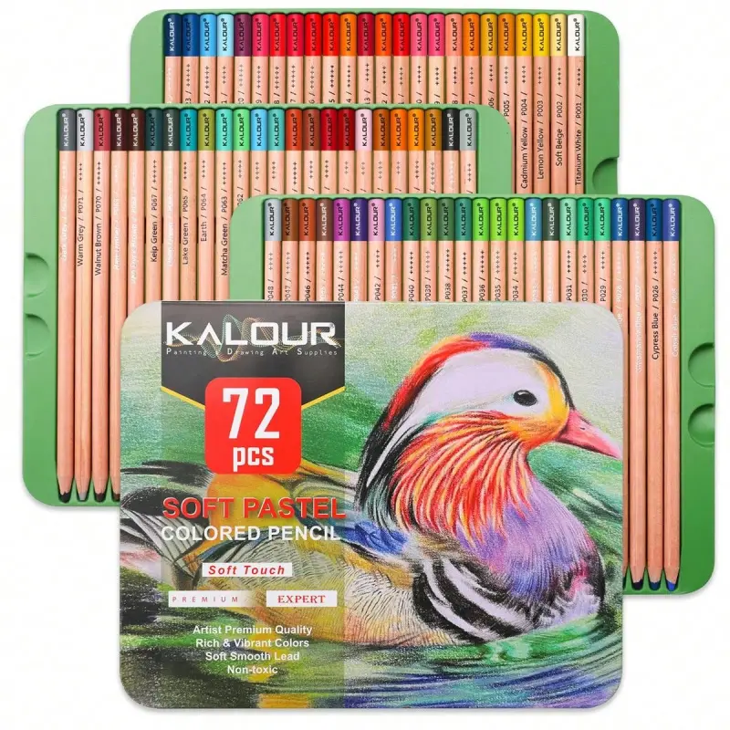 72 Colors High grade Vibrant Colors Soft Core Soft Pastel Colored Charcoal Pencil Colored Pencils in Tin Box,Shading Pencils for Beginners & Pro Artists, Drawing Supplies, Coloring Art, Craft, Artist Pencil Set, Artistic Colored Pencils