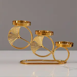 1pc Golden Ginkgo Leaf Candle Holder with Three Cups for Photography, Anniversary, Birthday, Dating Atmosphere Decor Ornaments Iron  Gift Wedding