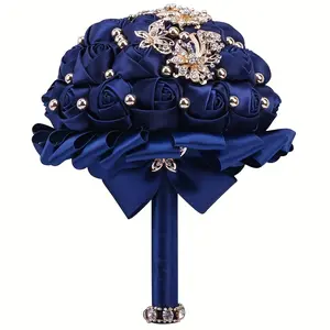 Handmade Artificial Rose Wedding Bouquet - Bride, Bridesmaid, Prom, Quinceañera Floral arrangement with Green & White Roses, Golden Accents - Elegant Floral bouquet for Ceremony, Reception, Special Events - Durable & Maintenance-Free, Weddi