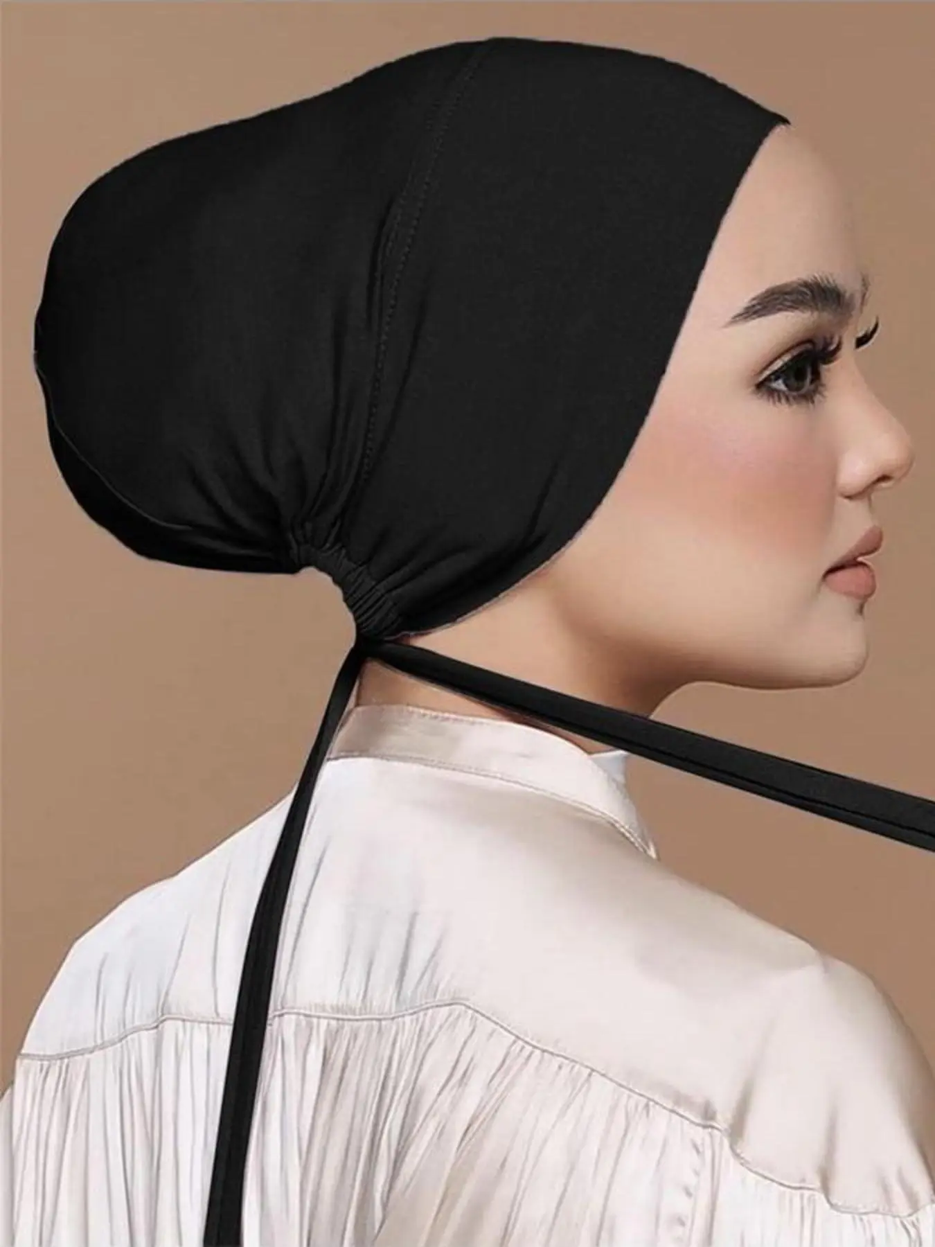 1 Piece Muslim Drawstring Headscarf, Adjustable Hijab Undercap Tube Cap Under Scarf, Elegant Casual Chic Chiffon Solid Color Turban For Women, Convenient Accessories For Daily Wear