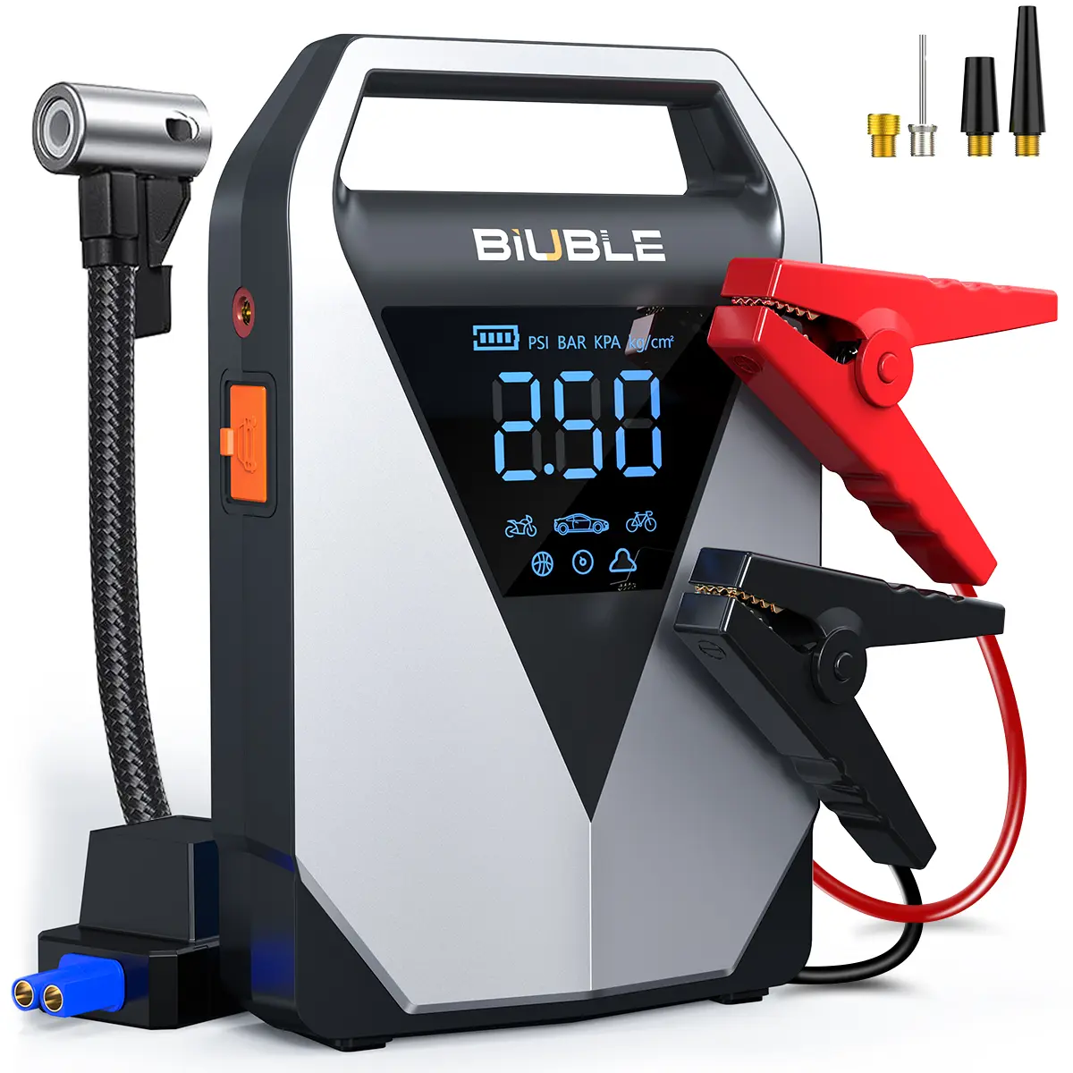 BIUBLE 8000A Handheld Portable Car Jump Starter with Air Compressor(12.0L Gas/10.0L Diesel),With Tireinflator, 12V BatteryCharger Jumper Box, Rapid Charger with LEDScreen Summervibes Car Tool Kit Automotive Tool Kit